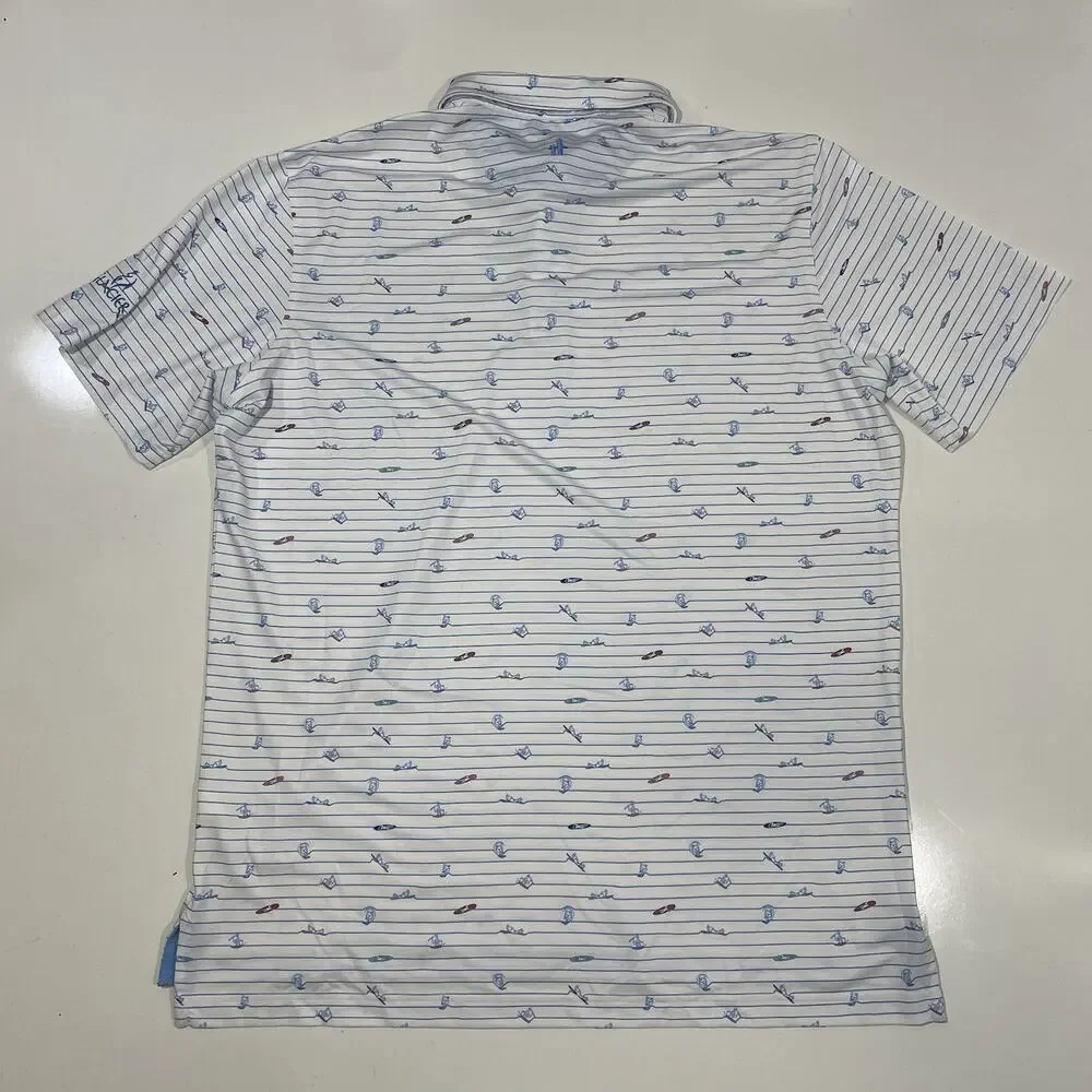 Johnnie-O Polo Shirt Men’s Large White Surfboard Print Golf Stretch Glacier Club - Picture 7 of 7